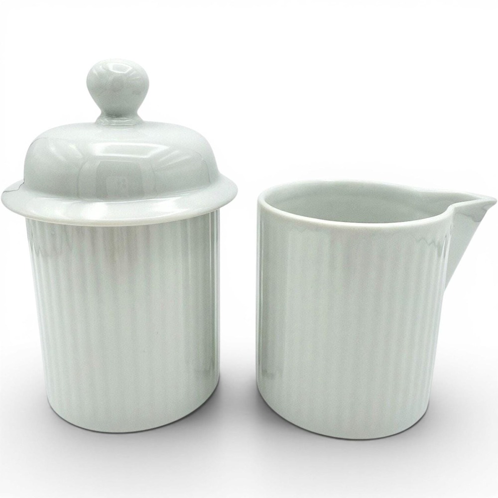 Vintage Dansk Bistro White Fluted Creamer & Lidded Sugar Bowl Set Japan 1970s